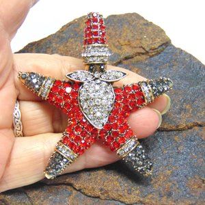 Santa Claus Star Pin Brooch Christmas Crystal Rhinestone Crystal Flaw BeadRage